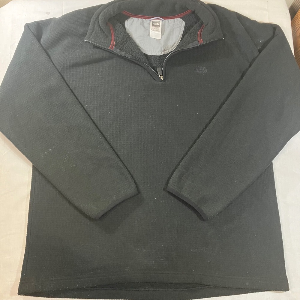 The North Face Mens XL Black Waffle Knit Grid Fleece 1/4 Zip Pullover Sweater